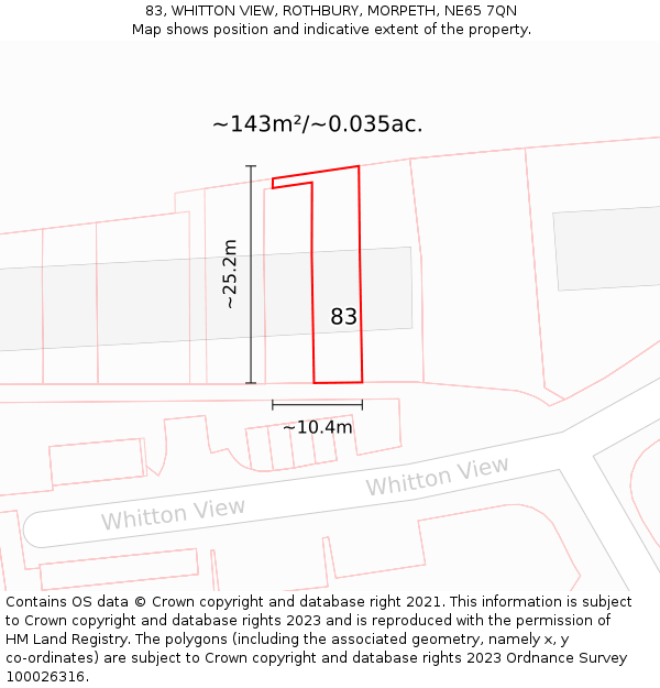 83, WHITTON VIEW, ROTHBURY, MORPETH, NE65 7QN: Plot and title map