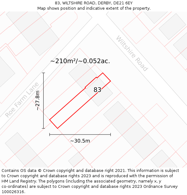 83, WILTSHIRE ROAD, DERBY, DE21 6EY: Plot and title map