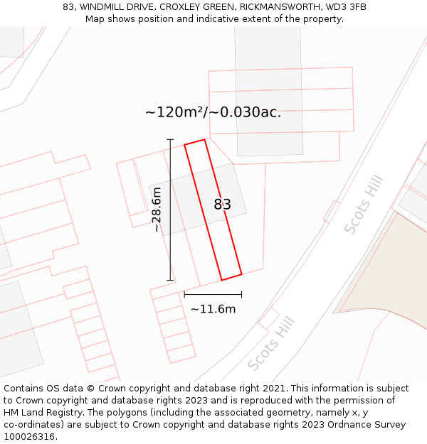 83, WINDMILL DRIVE, CROXLEY GREEN, RICKMANSWORTH, WD3 3FB: Plot and title map