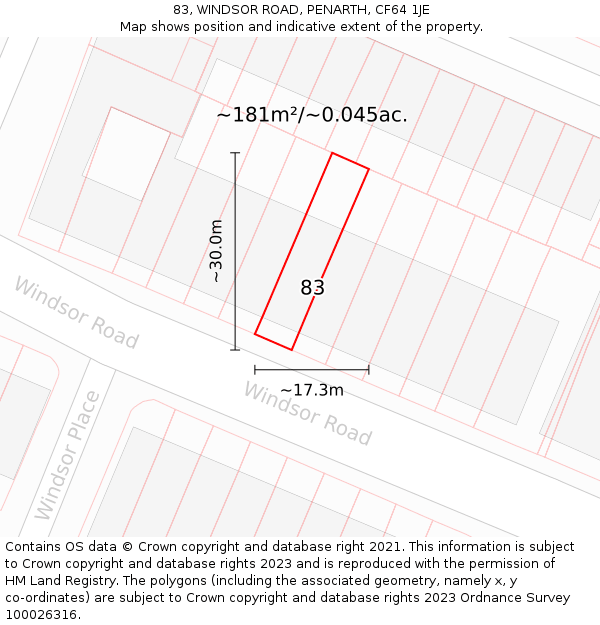 83, WINDSOR ROAD, PENARTH, CF64 1JE: Plot and title map