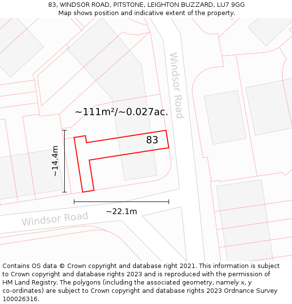 83, WINDSOR ROAD, PITSTONE, LEIGHTON BUZZARD, LU7 9GG: Plot and title map