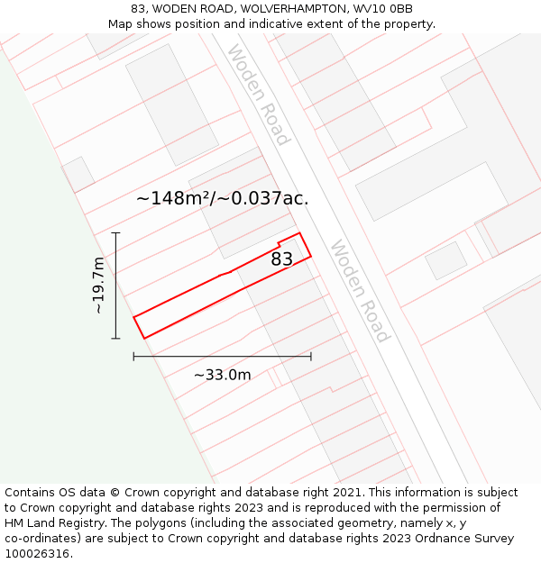 83, WODEN ROAD, WOLVERHAMPTON, WV10 0BB: Plot and title map