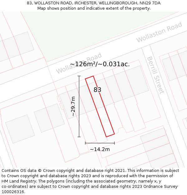 83, WOLLASTON ROAD, IRCHESTER, WELLINGBOROUGH, NN29 7DA: Plot and title map