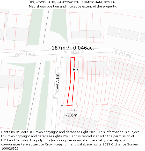83, WOOD LANE, HANDSWORTH, BIRMINGHAM, B20 2AJ: Plot and title map