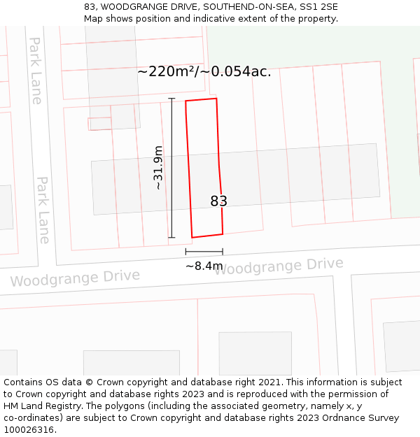 83, WOODGRANGE DRIVE, SOUTHEND-ON-SEA, SS1 2SE: Plot and title map