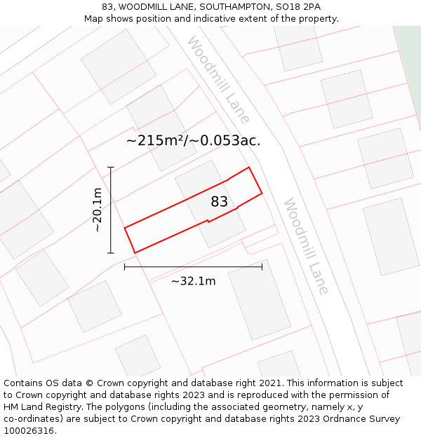 83, WOODMILL LANE, SOUTHAMPTON, SO18 2PA: Plot and title map