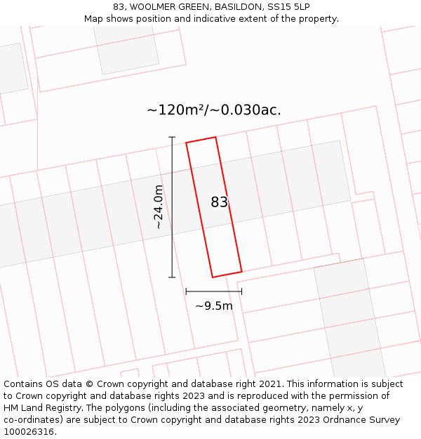 83, WOOLMER GREEN, BASILDON, SS15 5LP: Plot and title map