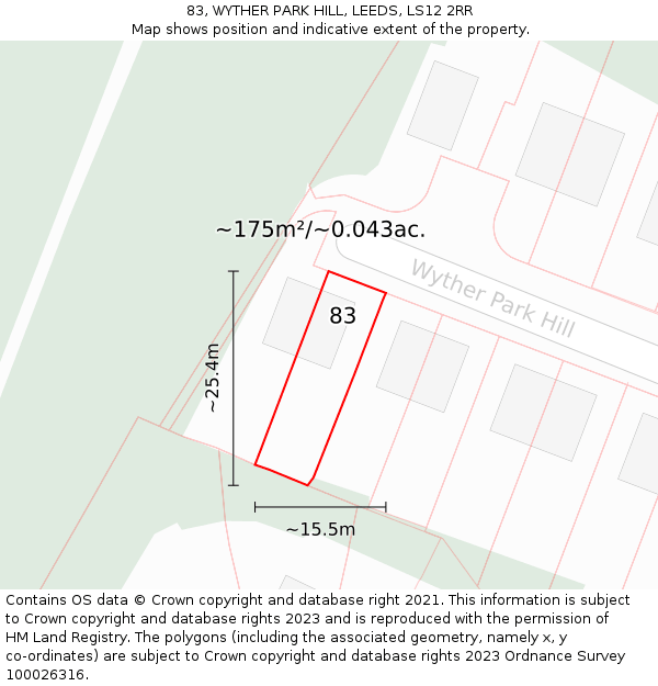 83, WYTHER PARK HILL, LEEDS, LS12 2RR: Plot and title map