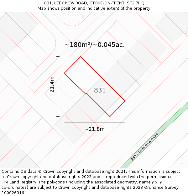 831, LEEK NEW ROAD, STOKE-ON-TRENT, ST2 7HQ: Plot and title map