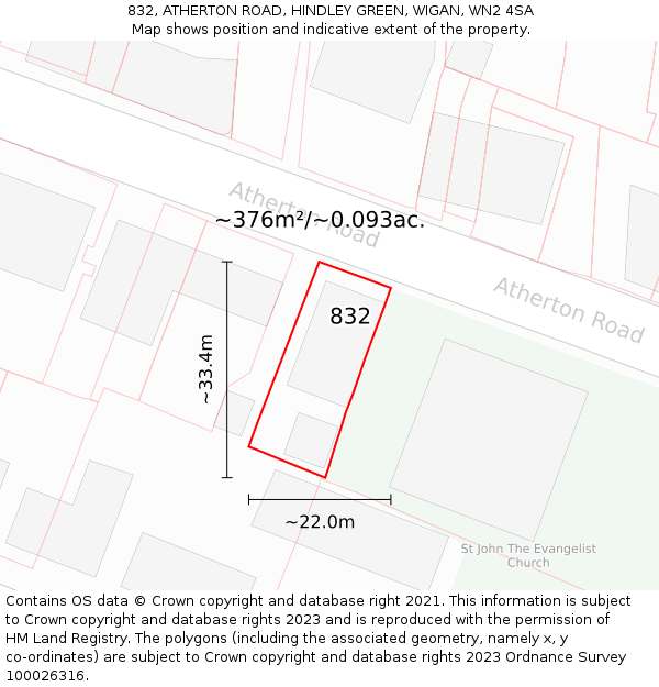 832, ATHERTON ROAD, HINDLEY GREEN, WIGAN, WN2 4SA: Plot and title map