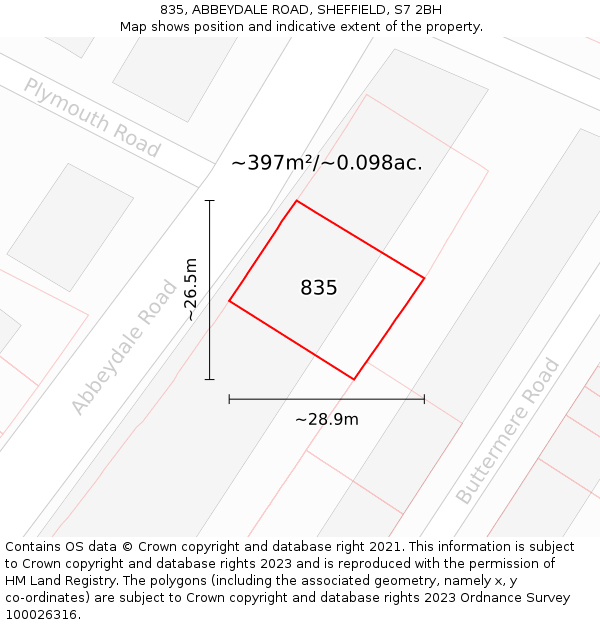 835, ABBEYDALE ROAD, SHEFFIELD, S7 2BH: Plot and title map
