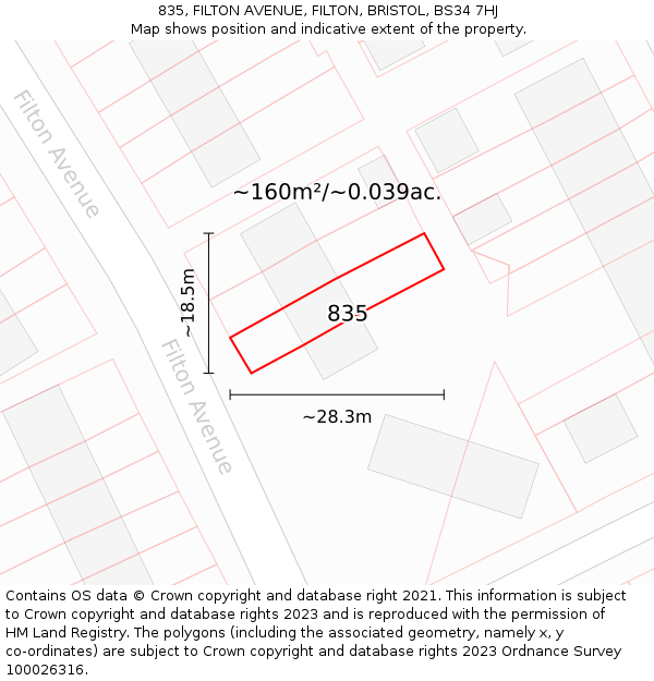 835, FILTON AVENUE, FILTON, BRISTOL, BS34 7HJ: Plot and title map