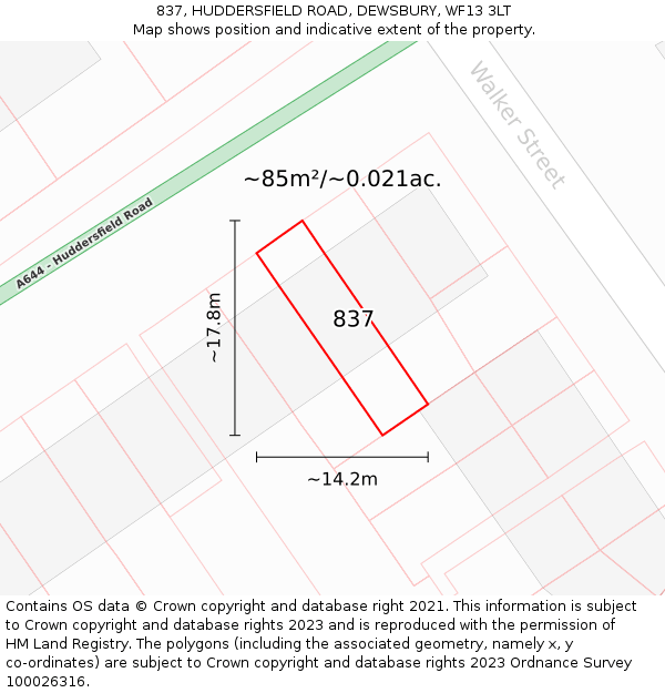 837, HUDDERSFIELD ROAD, DEWSBURY, WF13 3LT: Plot and title map