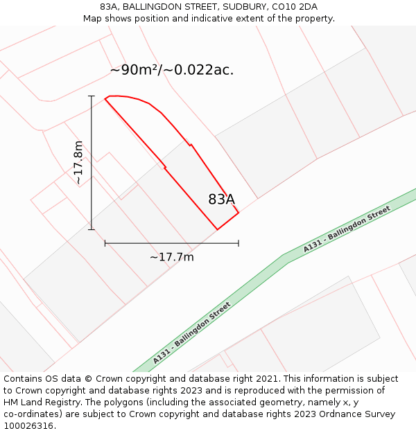 83A, BALLINGDON STREET, SUDBURY, CO10 2DA: Plot and title map