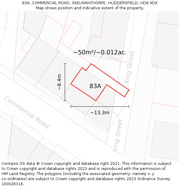 83A, COMMERCIAL ROAD, SKELMANTHORPE, HUDDERSFIELD, HD8 9DX: Plot and title map