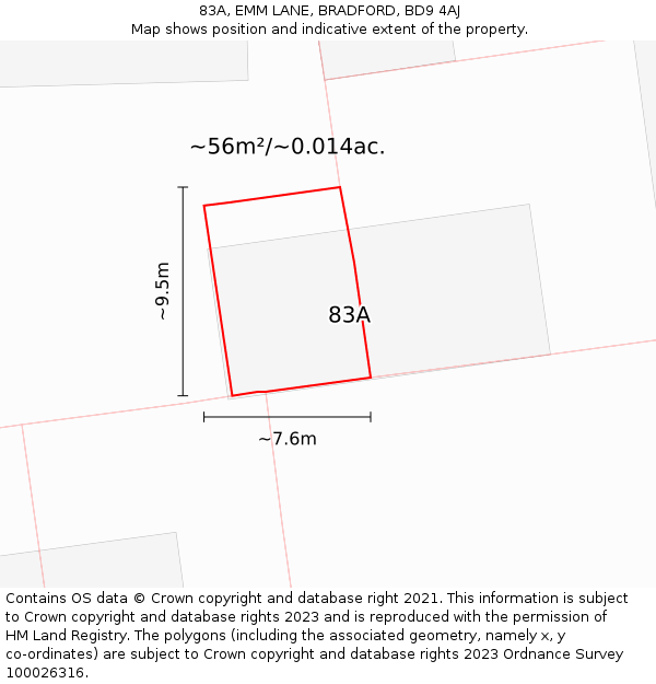 83A, EMM LANE, BRADFORD, BD9 4AJ: Plot and title map
