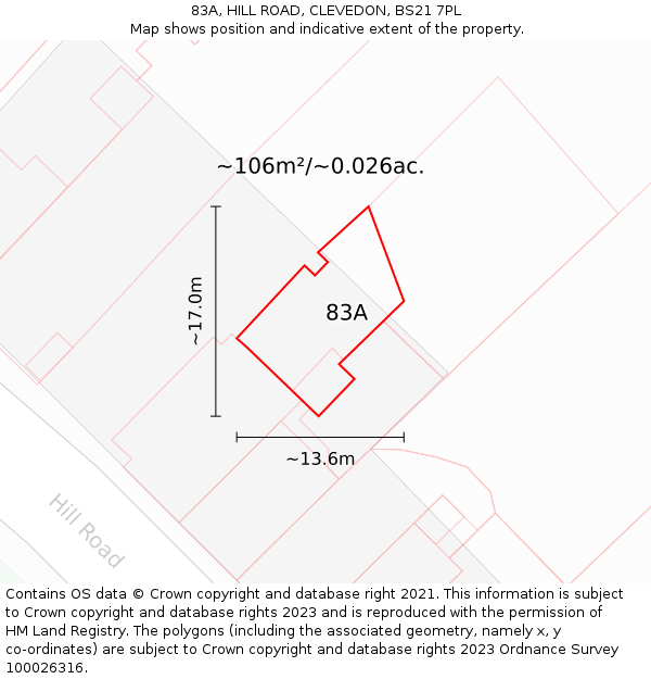 83A, HILL ROAD, CLEVEDON, BS21 7PL: Plot and title map
