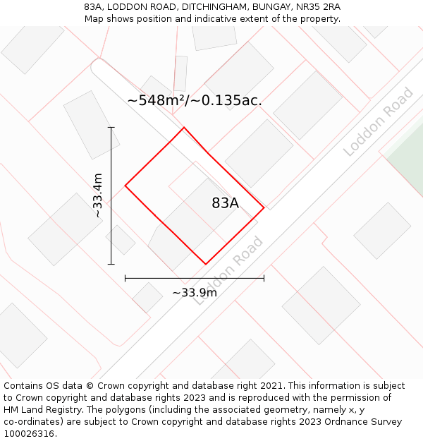83A, LODDON ROAD, DITCHINGHAM, BUNGAY, NR35 2RA: Plot and title map