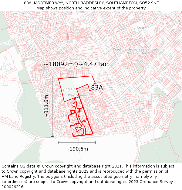 83A, MORTIMER WAY, NORTH BADDESLEY, SOUTHAMPTON, SO52 9NE: Plot and title map
