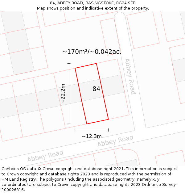 84, ABBEY ROAD, BASINGSTOKE, RG24 9EB: Plot and title map