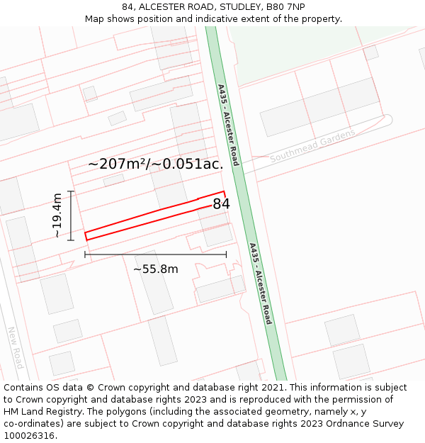 84, ALCESTER ROAD, STUDLEY, B80 7NP: Plot and title map