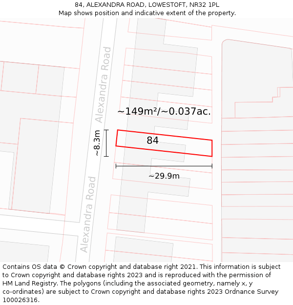 84, ALEXANDRA ROAD, LOWESTOFT, NR32 1PL: Plot and title map