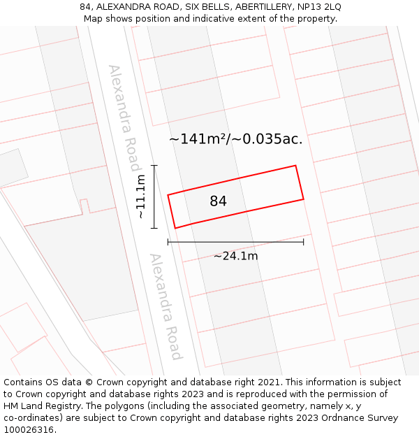 84, ALEXANDRA ROAD, SIX BELLS, ABERTILLERY, NP13 2LQ: Plot and title map
