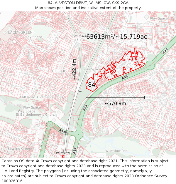 84, ALVESTON DRIVE, WILMSLOW, SK9 2GA: Plot and title map
