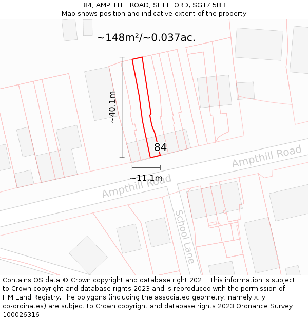 84, AMPTHILL ROAD, SHEFFORD, SG17 5BB: Plot and title map