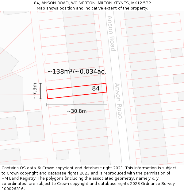 84, ANSON ROAD, WOLVERTON, MILTON KEYNES, MK12 5BP: Plot and title map