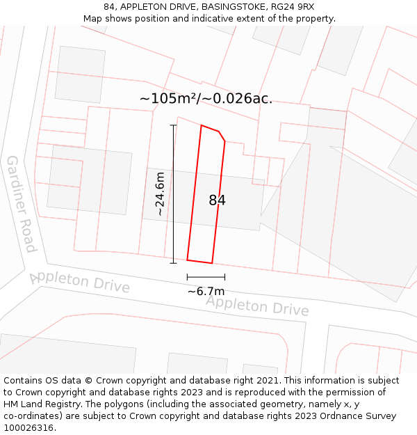 84, APPLETON DRIVE, BASINGSTOKE, RG24 9RX: Plot and title map