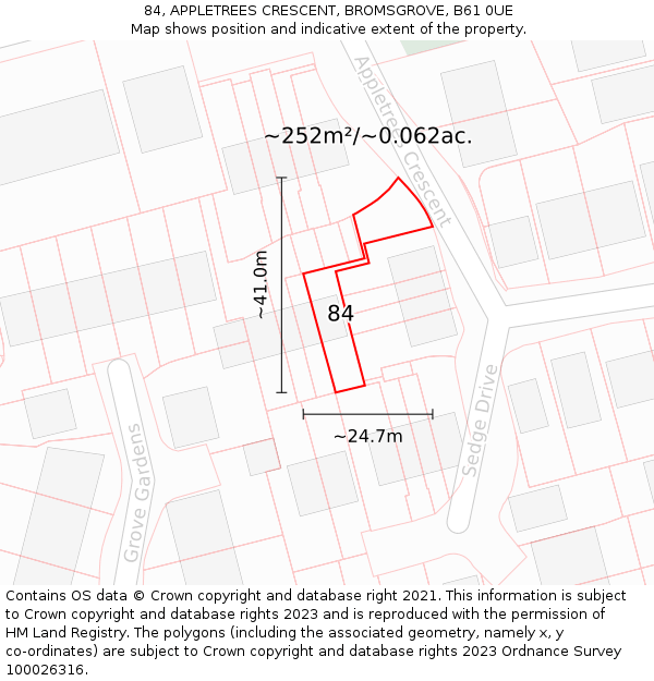 84, APPLETREES CRESCENT, BROMSGROVE, B61 0UE: Plot and title map