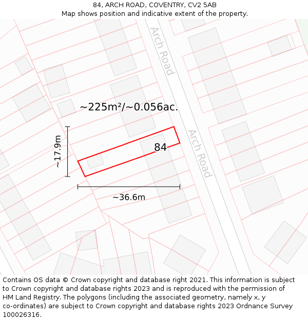 84, ARCH ROAD, COVENTRY, CV2 5AB: Plot and title map