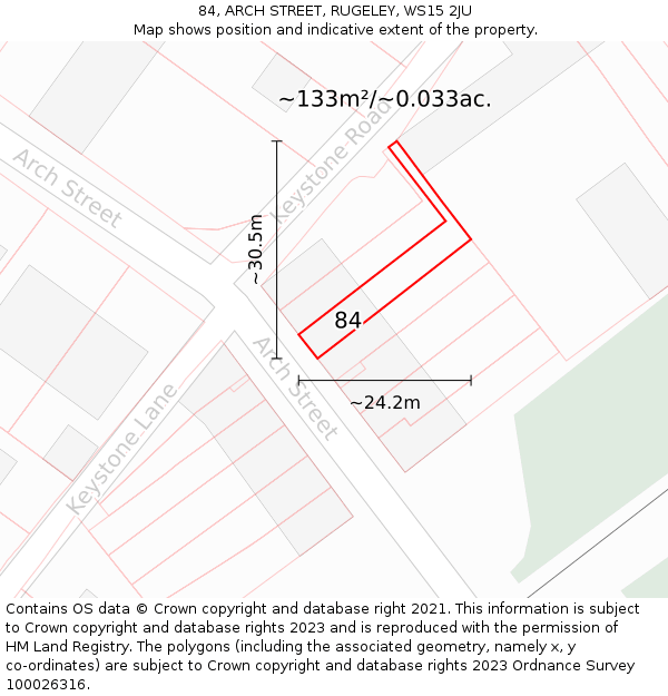 84, ARCH STREET, RUGELEY, WS15 2JU: Plot and title map