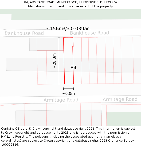 84, ARMITAGE ROAD, MILNSBRIDGE, HUDDERSFIELD, HD3 4JW: Plot and title map