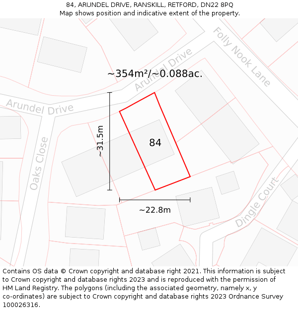 84, ARUNDEL DRIVE, RANSKILL, RETFORD, DN22 8PQ: Plot and title map