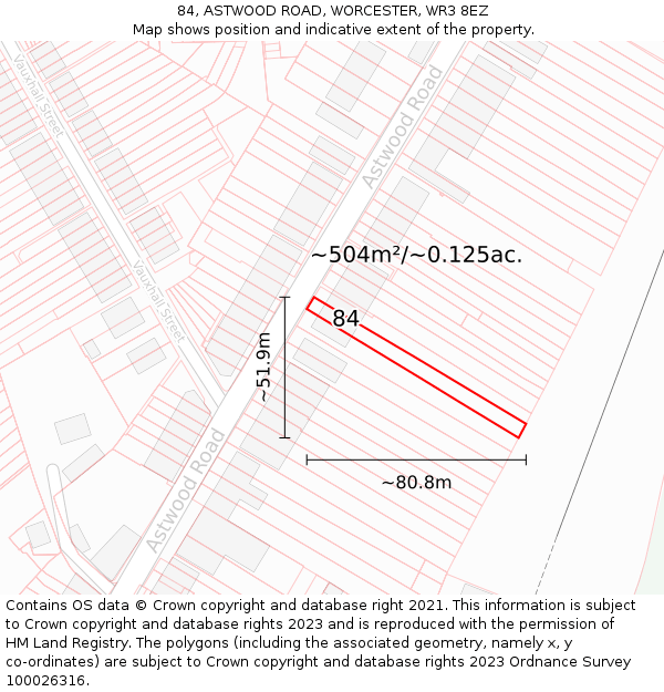 84, ASTWOOD ROAD, WORCESTER, WR3 8EZ: Plot and title map