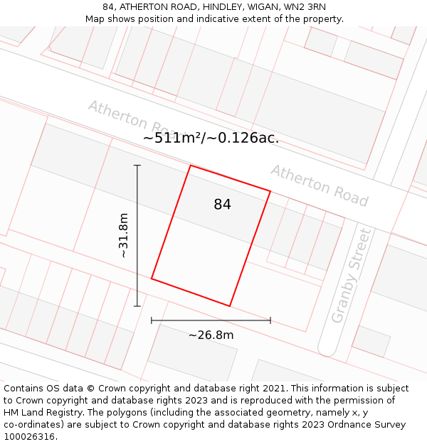 84, ATHERTON ROAD, HINDLEY, WIGAN, WN2 3RN: Plot and title map