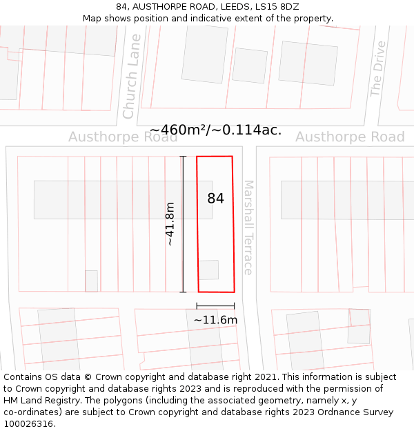 84, AUSTHORPE ROAD, LEEDS, LS15 8DZ: Plot and title map