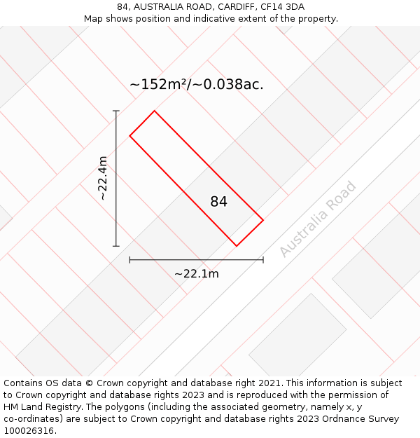 84, AUSTRALIA ROAD, CARDIFF, CF14 3DA: Plot and title map