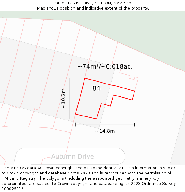 84, AUTUMN DRIVE, SUTTON, SM2 5BA: Plot and title map