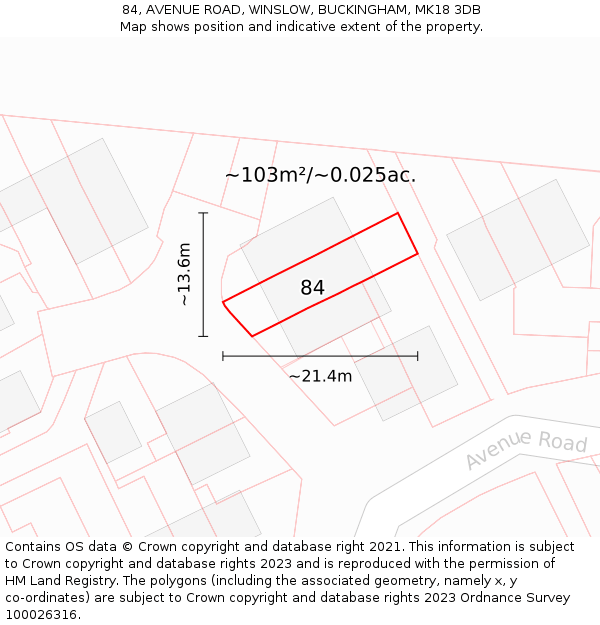 84, AVENUE ROAD, WINSLOW, BUCKINGHAM, MK18 3DB: Plot and title map