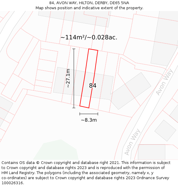 84, AVON WAY, HILTON, DERBY, DE65 5NA: Plot and title map