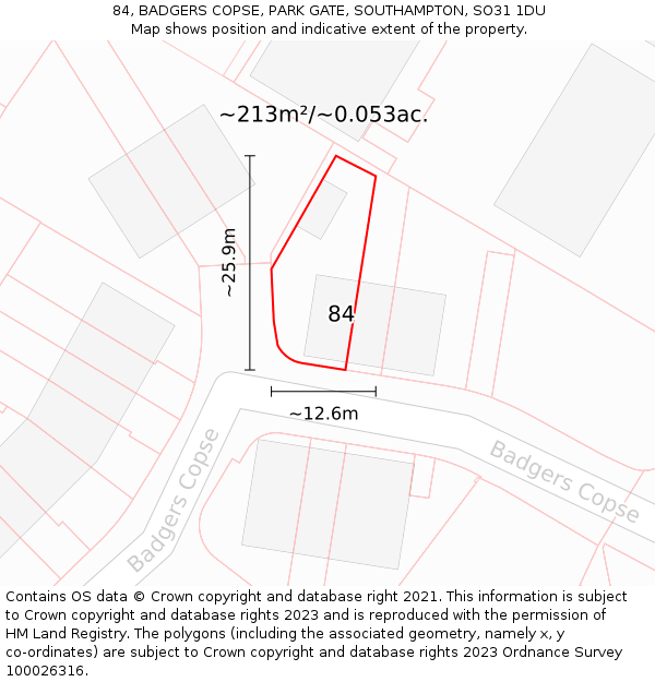 84, BADGERS COPSE, PARK GATE, SOUTHAMPTON, SO31 1DU: Plot and title map