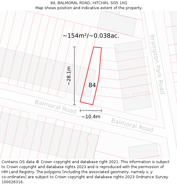 84, BALMORAL ROAD, HITCHIN, SG5 1XQ: Plot and title map