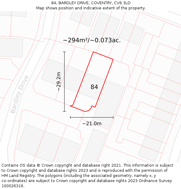 84, BARDLEY DRIVE, COVENTRY, CV6 3LD: Plot and title map