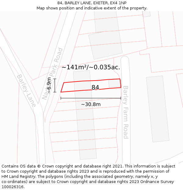 84, BARLEY LANE, EXETER, EX4 1NP: Plot and title map