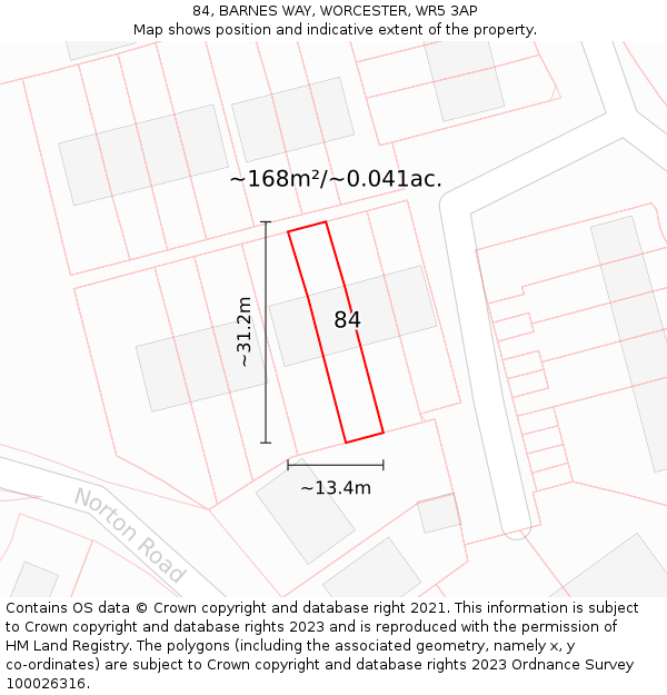 84, BARNES WAY, WORCESTER, WR5 3AP: Plot and title map