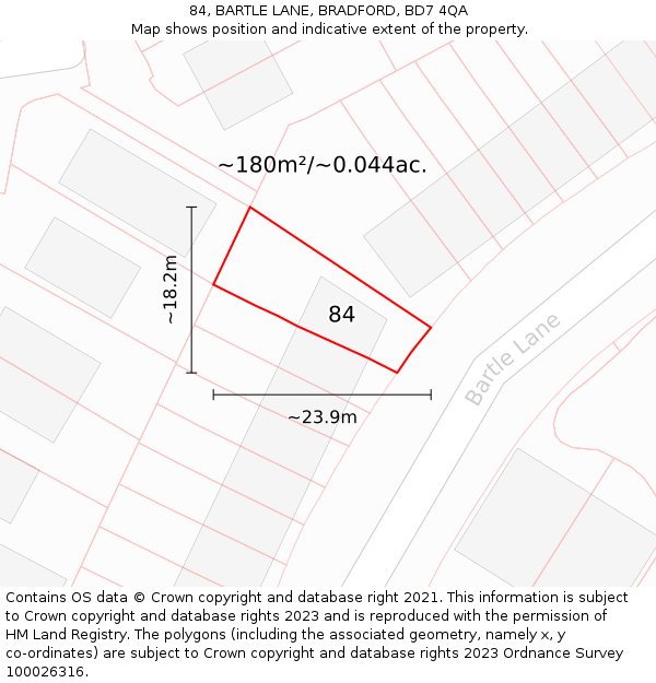 84, BARTLE LANE, BRADFORD, BD7 4QA: Plot and title map