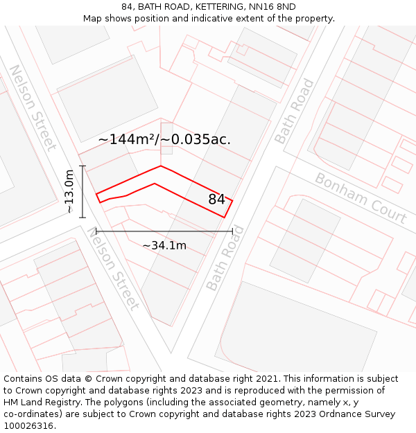84, BATH ROAD, KETTERING, NN16 8ND: Plot and title map